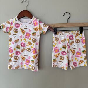 Janie and Jack Pajama Shorts Set Junk Food Blush Pink Sz 2T Pizza Donuts Snacks